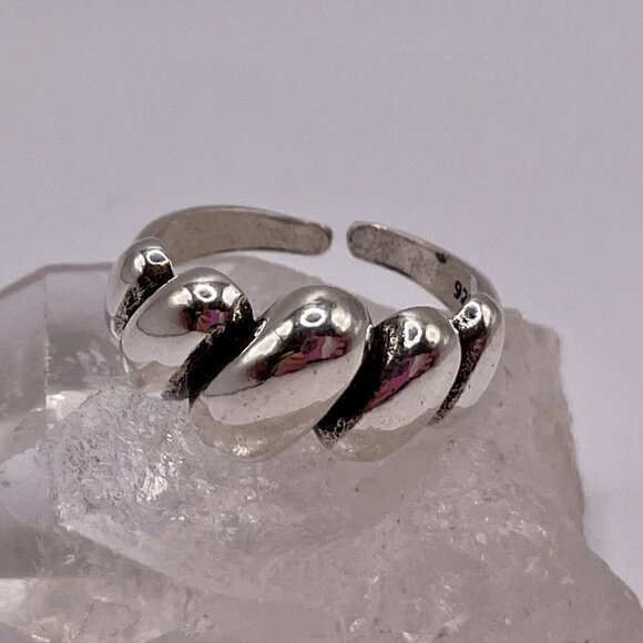 925 Sterling Stamped Puffy Diagonal Wrap Adjustable Boho Ring #1304 - Picture 8 of 11